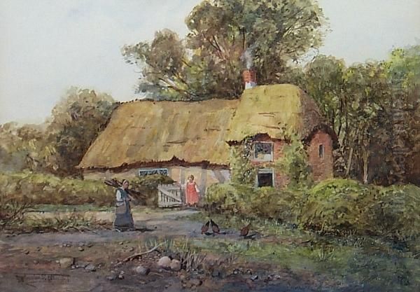 Cottage Scene With Figures And Hens - view 1