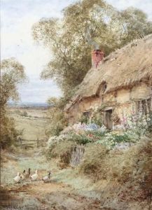 A Country Cottage Near Bedford
With Ducks; And A Bedfordshire Cottage With Chickens Feeding by Henry John Sylvester Stannard