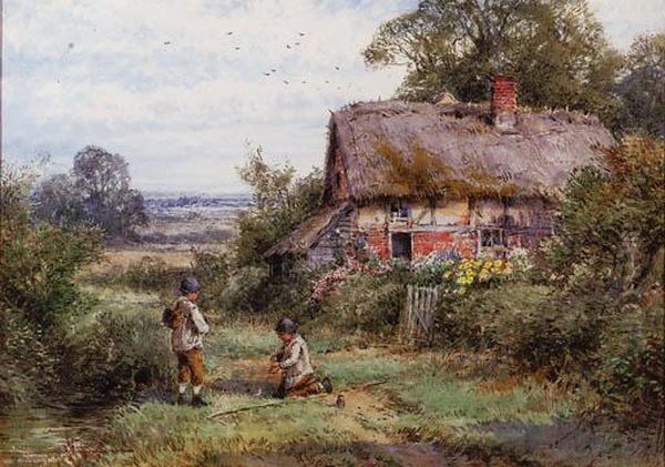 Young Anglers Beside A Stream - view 1