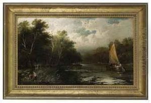 Anglers On The Riverbank With A Wherry Beyond