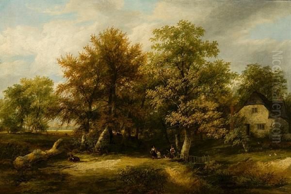 Figures In A Forest Clearing With A View Ofwindsor Castle In The Distance - view 1