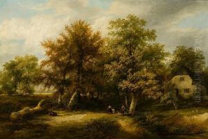Figures In A Forest Clearing With A View Ofwindsor Castle In The Distance by James Stark