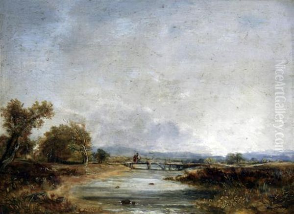 Figures On A Footbridge In A Landscape - view 1