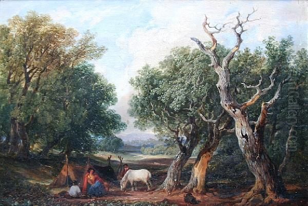 A Travellers Encampment In A Forest, Possibly Windsor - view 1