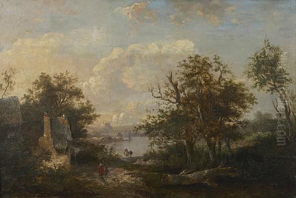An Extensive Landscape With Ruins And Figures By A Lake - view 1