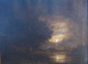 View By Moonlight On The Banks Of The Thames Near Eton by James Stark
