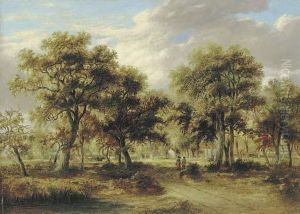 View Of Richmond Park With Figures On A Path And Cattlebeyond