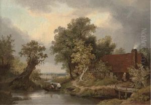 Figures In A Punt By A Cottage Figures In A Punt By A Cottage