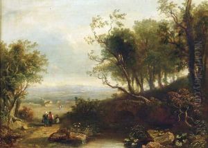 Figures On A Path By A Stream, A Valley Beyond by James Stark