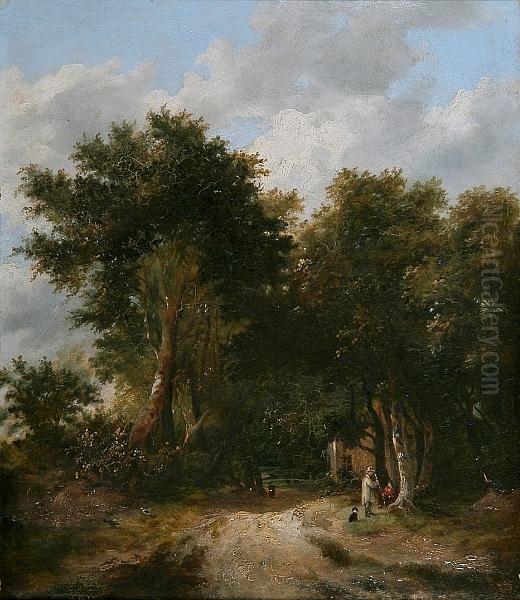 Figures On A Woodland Path - view 1