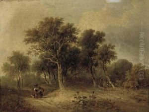 Travellers On A Wooded Track by James Stark