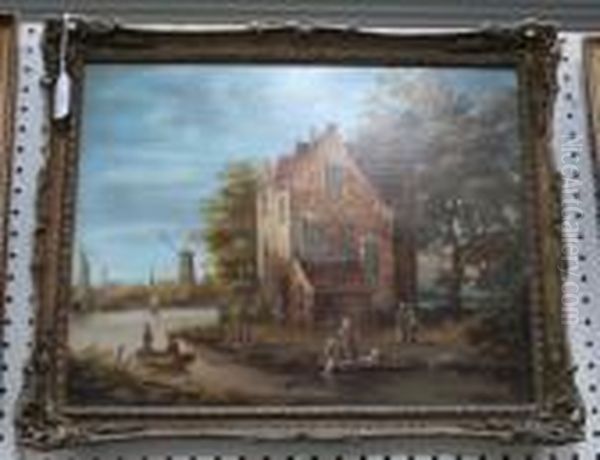 Dutch Canal View With Figures - view 1
