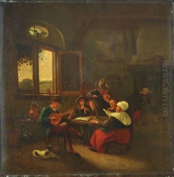 Interieur Mit Musizierender Tischgesellschaft. - view 1