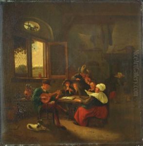 Interieur Mit Musizierender Tischgesellschaft. by Jan Steen