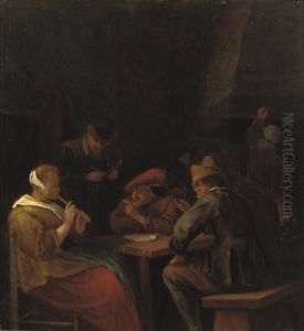Peasants Drinking And Making Music In An Inn by Jan Steen