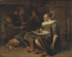 A Peasant Woman With A Boy Trying To Look Under Her Skirt