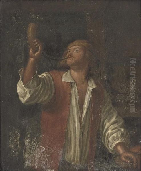 A Man Blowing On A Horn - view 1
