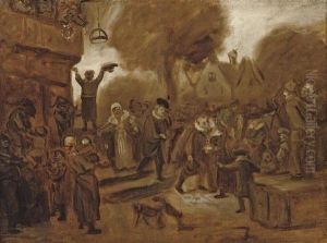 A Sketch: A Peasant Wedding In A Village by Jan Steen