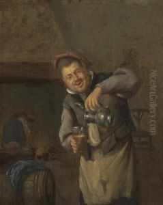 Stehender Mann Mit Glas Und Kanne. by Jan Steen