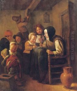 A Woman Teaching Children To Read And Write In An Interior by Jan Steen