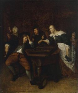 An Interior With Figures Playing Tric-trac by Jan Steen