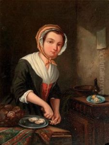 A Young Girl Preparing Oysters In An Interior by Jan Steen