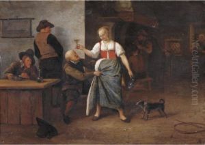 The Interior Of An Inn, With An Old Man Harrassing The Landlady by Jan Steen
