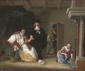 An Interior With A Doctor Visiting A Lady