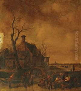 A Winter Landscape With Young Kolf Players On A Frozen River by Jan Steen