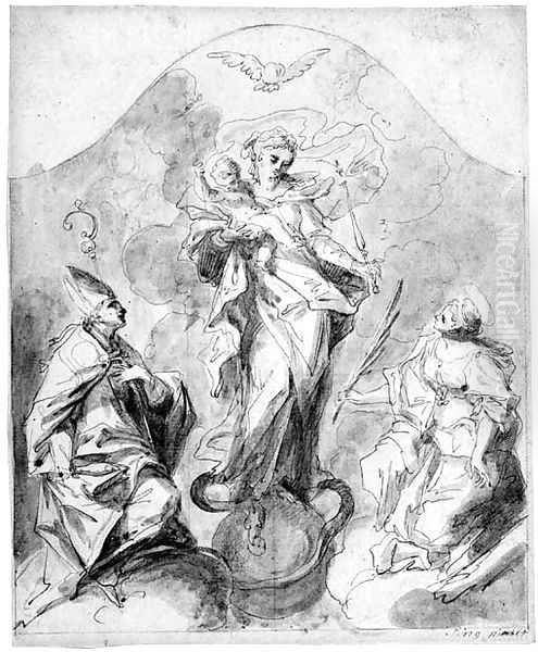 The Madonna Of The Immaculate Conception With Two Kneeling Saints On Clouds - view 1