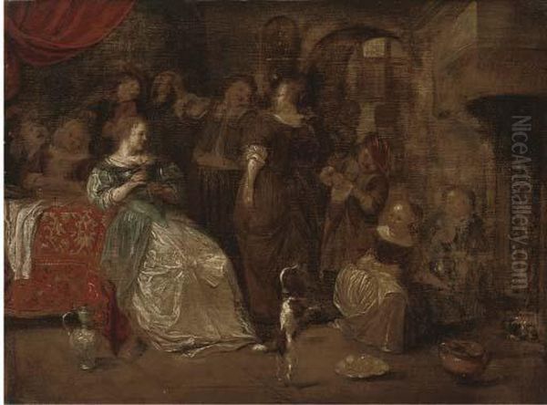 Elegant Company Merrymaking And Playing Music In An Interior - view 1