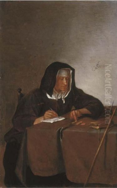 A Woman Counting Coins At A Table - view 1