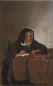 A Woman Counting Coins At A Table