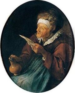 An Old Woman Singing And Holding A Beer Jug by Jan Steen