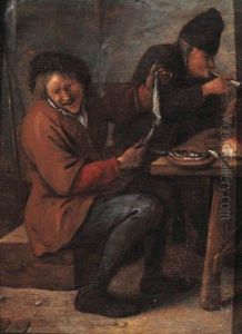 A Boor Seated At A Table In An Inn, Displaying A Herring by Jan Steen