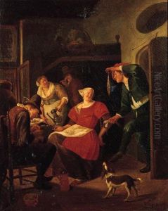 A Man Showing Onions And A Herring To A Courtesan Seated By A Tablein An Interior
