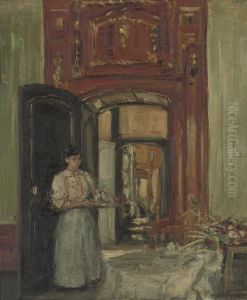 Interior With Maid Carrying A Tray: Montreuil-sur-mer by Philip Wilson Steer