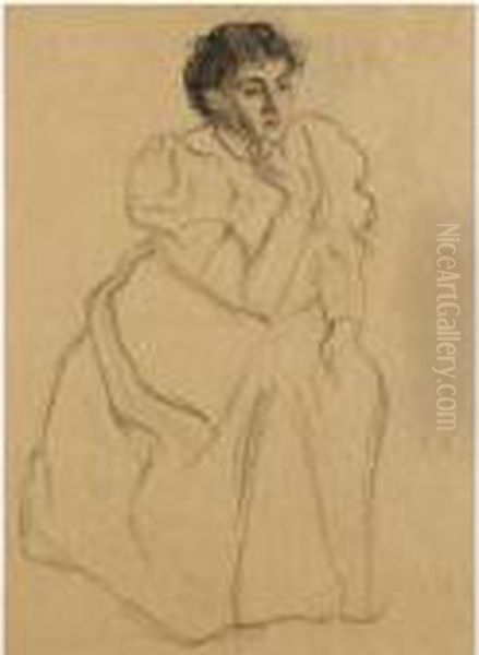 Study Of A Woman Resting Her Head In Her Hand - view 1