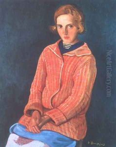 Portrait of a Girl in a Red Sweater by Wladyslaw Skoczylas