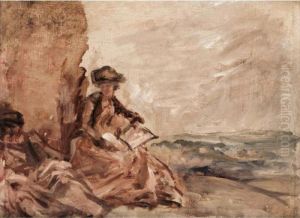 Girls On The Beach (recto), A Reclining Female Nude (verso) by Philip Wilson Steer