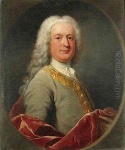 Portrait of a Gentleman believed to be a member of the Foley family, half-length, in a grey coat with gold brocade and a red velvet cloak