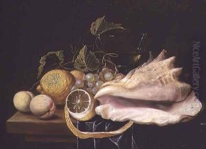 Still life with Strombus Shell and Fruit by Dirck Sauts
