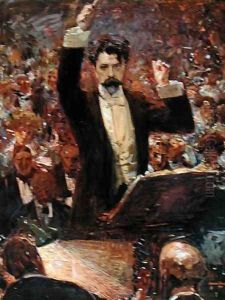 Arthur Nikisch 1855-1922 Conducting a Concert at the Gewandhaus in Leipzig, 1910 by Robert Sterl