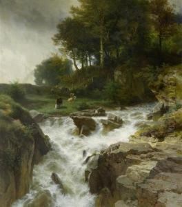 Mountain Stream With Herdsman And Cows