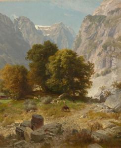 Mountain Landscape With Cows by Johann Gottfried Steffan