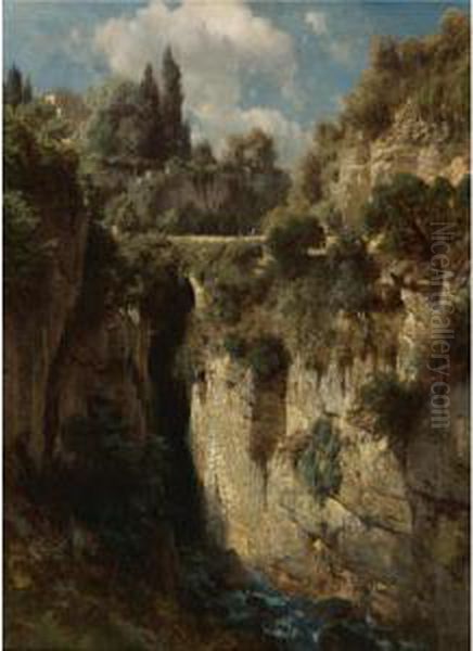 Mountainous Landscape With Waterfall - view 1