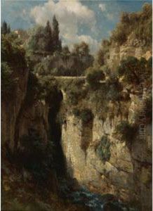 Mountainous Landscape With Waterfall by Johann Gottfried Steffan