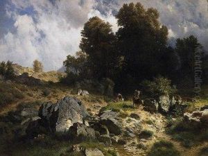 Cattle On The Fields. Signed And Dated Lower Left: J.g. Steffan Pt. 1878 Munich by Johann Gottfried Steffan