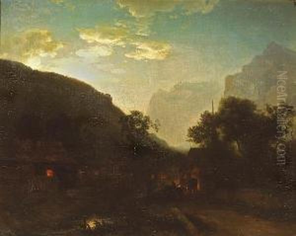 A Village In The Mountains At Evening - view 1