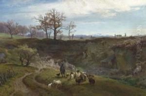 Landscape With Sheep And Herdsmen And A View Into The Mountains by Johann Gottfried Steffan